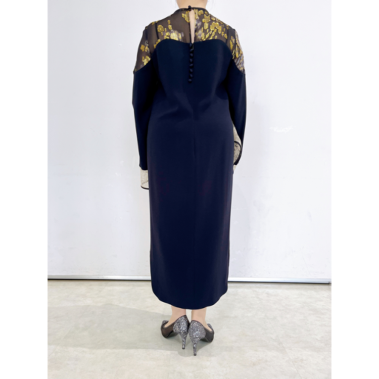 Mame Kurogouchi ◇Silk Lame Printed Sleeves I-Line Dress ...